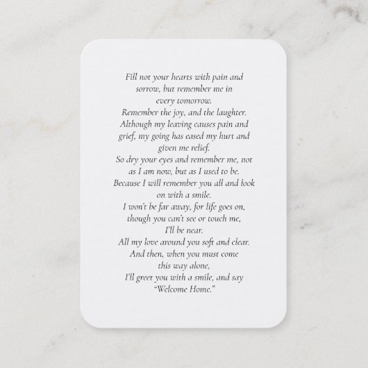 Carte de prière photo pour les funérailles commémo (Dos)