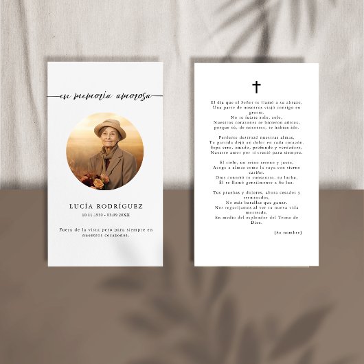 Carte de prière photo pour les funérailles espagno