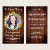 Carte de prière photo Rustic Wood Sunflower Memori (Devant & derrière)