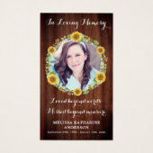 Carte de prière photo Rustic Wood Sunflower Memori (Devant)