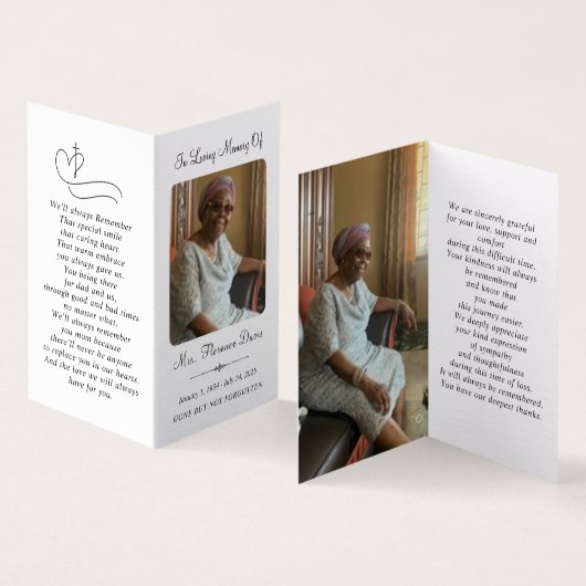 Carte de prière pour le dossier photo commémoratif (Inside and Outside)