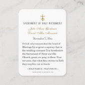 Carte de prière pour les écritures Mariages cathol (Dos)