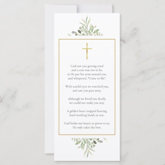 Carte de prière pour les funérailles (Dos)