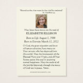 Carte de prière pour les funérailles chrétiennes (Dos)