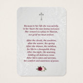 Carte de prière pour les funérailles du mémorial r (Dos)