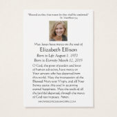 Carte de prière pour les funérailles florales de V (Dos)