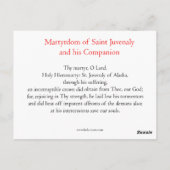 Carte de prière pour les martyrs de St. Juvenaly (Dos)