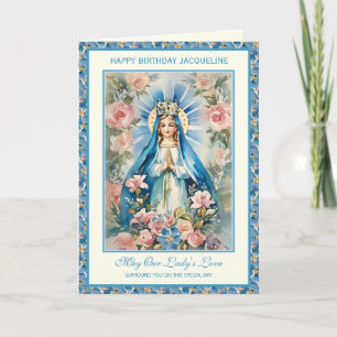 Carte de prière religieuse bénie Marie florale Ros