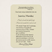 Carte de prière religieuse Rose Vierge espagnole (Dos)