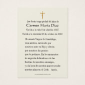 Carte de prière religieuse Rose Vierge espagnole (Dos)