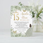 Carte de prière Sage Green Floral Gold Quinceañera (Debout devant)