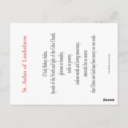 Carte de prière Saint Aidan (Dos)