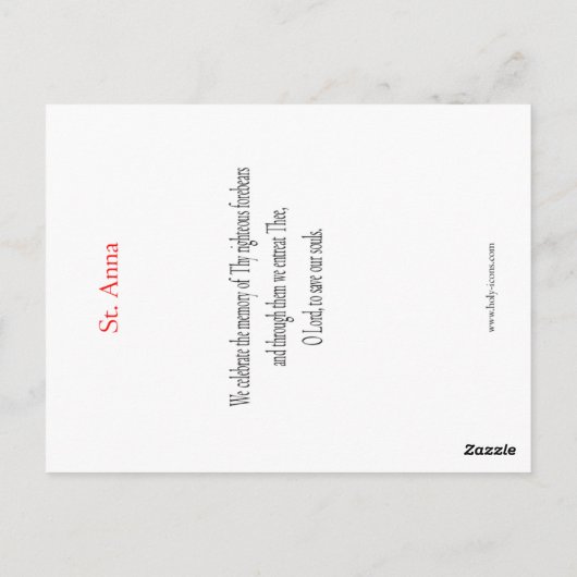 Carte de prière Saint Anna (Dos)