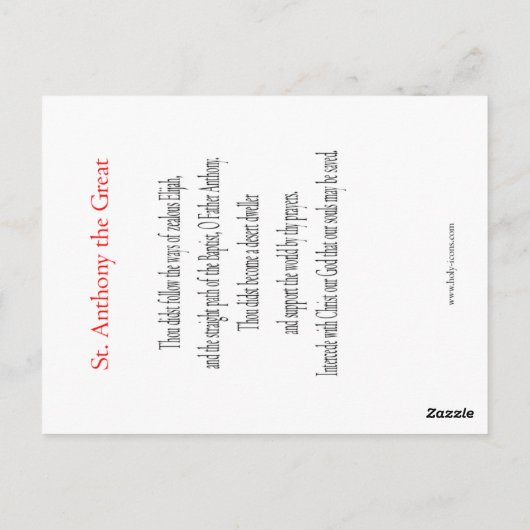 Carte de prière Saint Anthony (Dos)