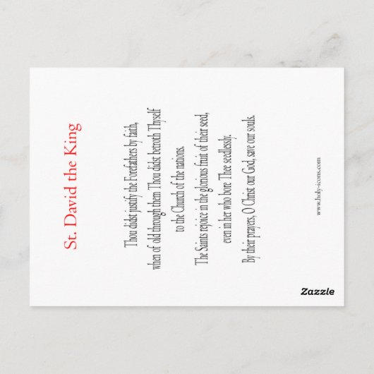 Carte de prière Saint David (Dos)