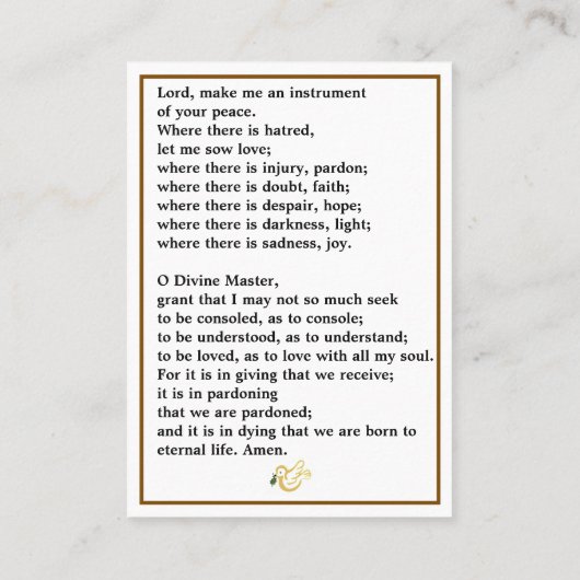 Carte de prière Saint François d'Assise (Dos)