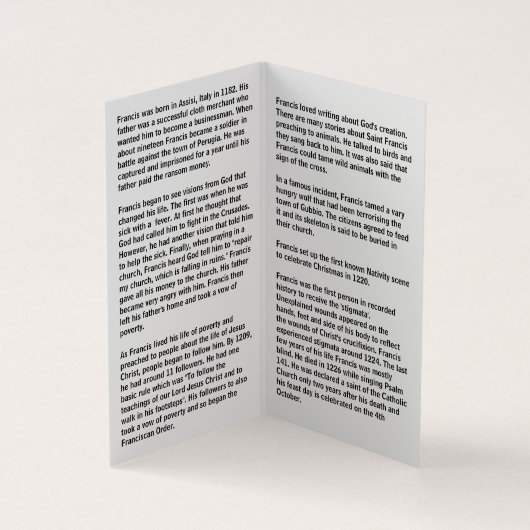 Carte de prière Saint François d'Assise (Intérieur)
