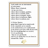 Carte de prière Saint François d'Assise (Dos)