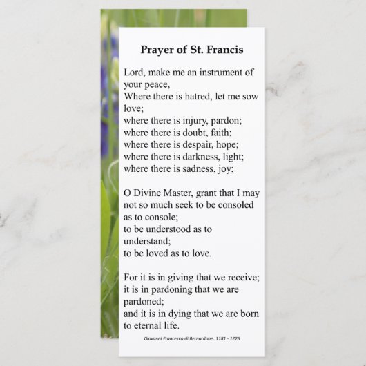 Carte de prière Saint François d'Assise (Devant / Derrière)