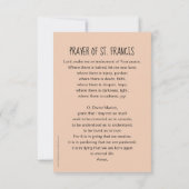 Carte de prière Saint François, Prière de Paix (Dos)