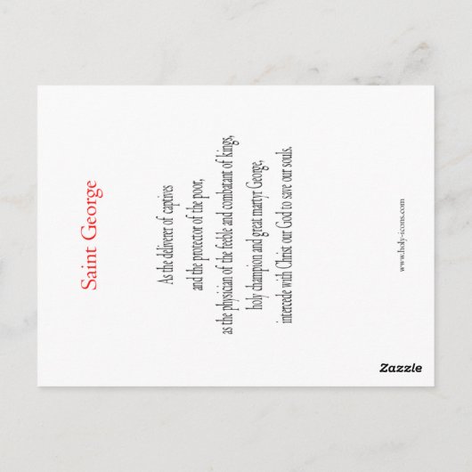 Carte de prière Saint George (Dos)