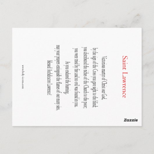 Carte de prière Saint-Laurent (Dos)