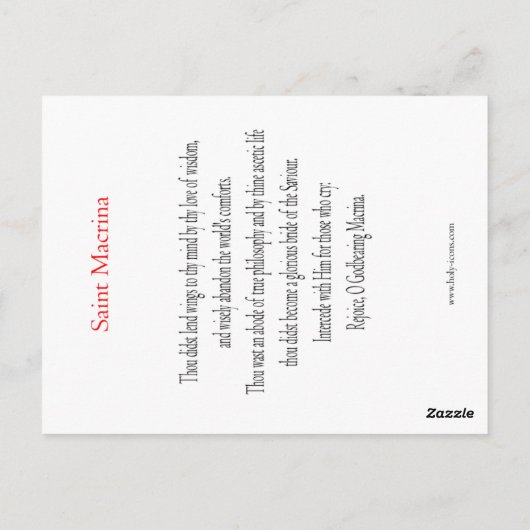 Carte de prière Saint-Macrina (Dos)