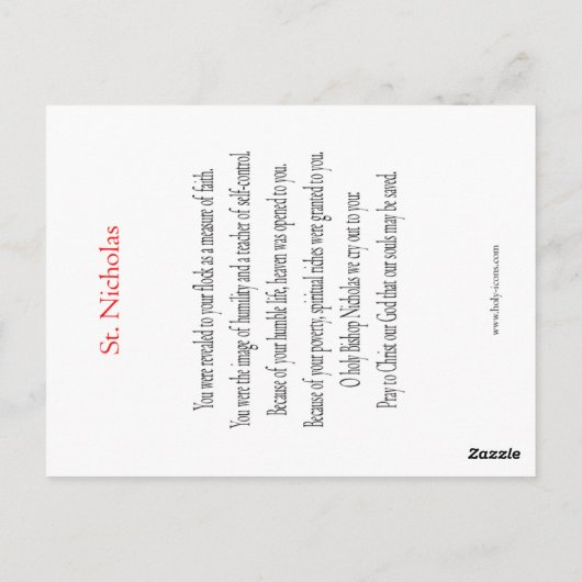 Carte de prière Saint-Nicolas (Dos)