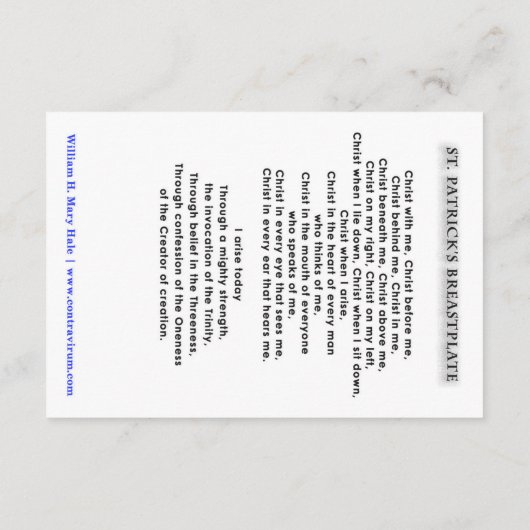 Carte de prière Saint Patrick Breastplate (Dos)