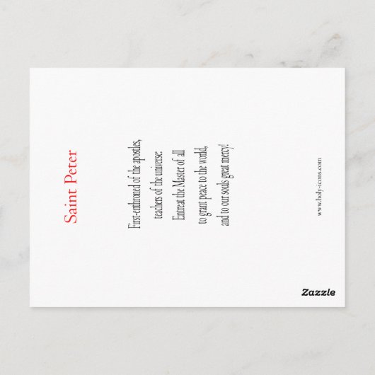 Carte de prière Saint-Pierre (Dos)