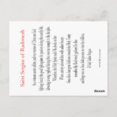 Carte de prière Saint-Serge de Radonej (Dos)