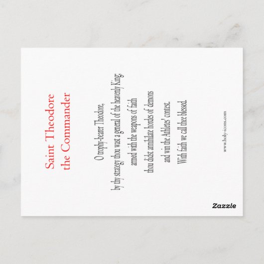 Carte de prière Saint Théodore (Dos)