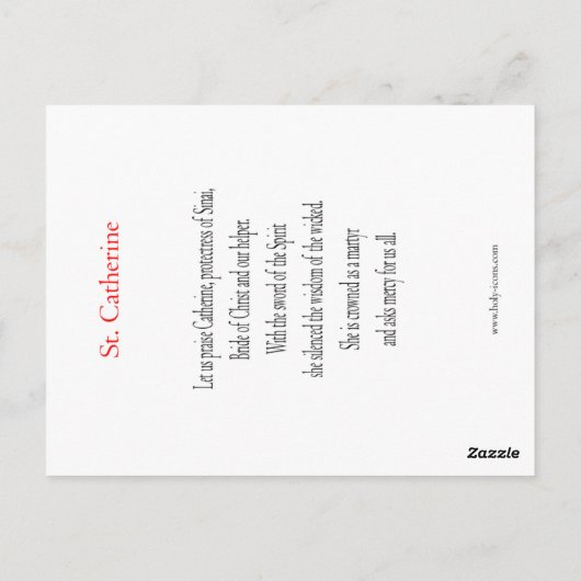 Carte de prière Sainte Catherine (Dos)