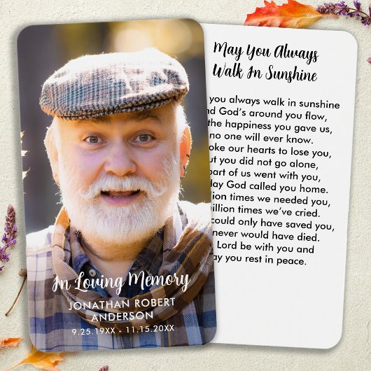 Carte de prière simple Memorial Modern Photo Sympa