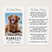 Carte de prière simple Pet Memorial Photo Sympathy (Devant & derrière)