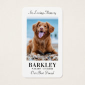 Carte de prière simple Pet Memorial Photo Sympathy (Devant)