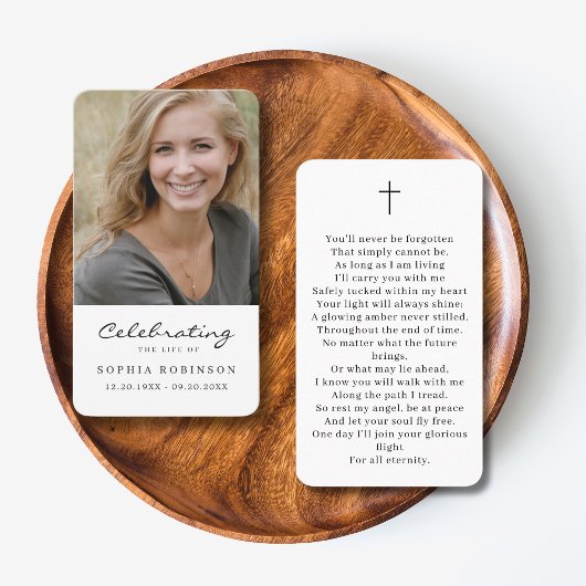 Carte de prière simple photo funéraire