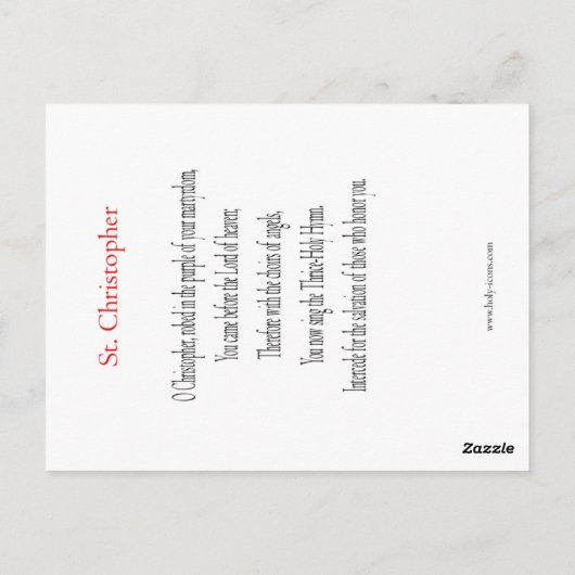 Carte de prière St Christopher (Dos)
