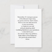 Carte de prière St Joseph (Dos)