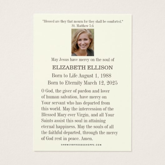 Carte de prière St. Joseph du Mémorial catholique  (Dos)