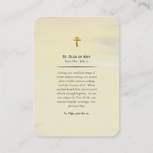 Carte de prière St. Olga Equal-to-the-Apostles (Dos)
