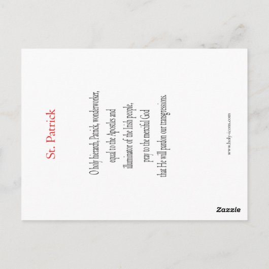 Carte de prière St. Patrick (Dos)