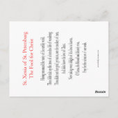 Carte de prière St. Xenia de Saint-Pétersbourg (Dos)