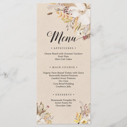 Carte de prière Thanksgiving rustique Décor de tab (Dos)