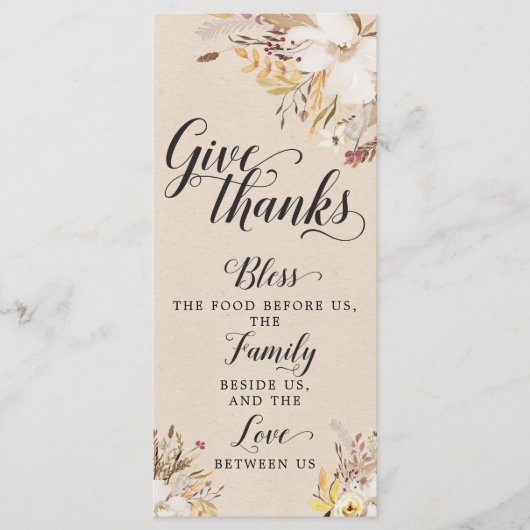 Carte de prière Thanksgiving rustique Décor de tab (Devant)