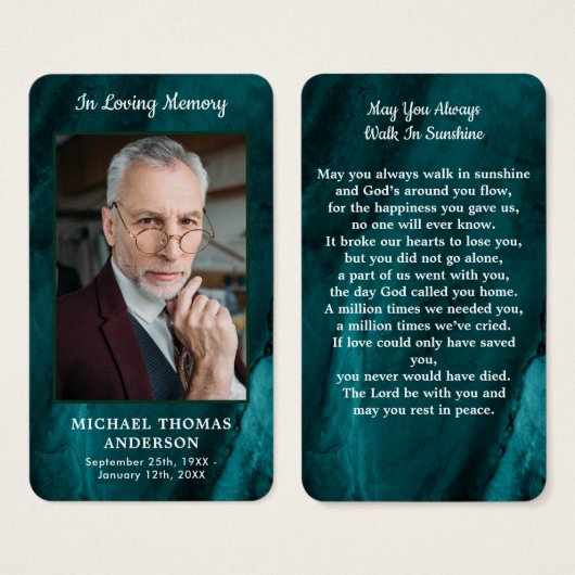 Carte de prière verte Emerald (Devant & derrière)