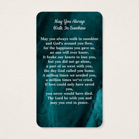 Carte de prière verte Emerald (Dos)