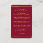 Carte de prières funéraires croisées (Dos)