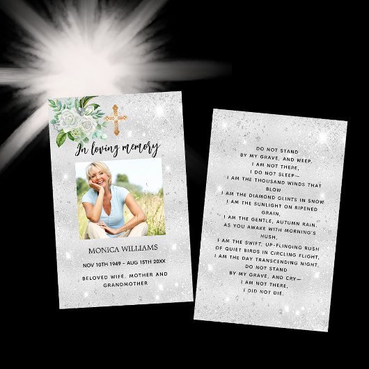 Carte de prières funéraires croisées en argent bla