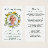 Carte de prières funéraires de tournesol avec phot (Devant & derrière)